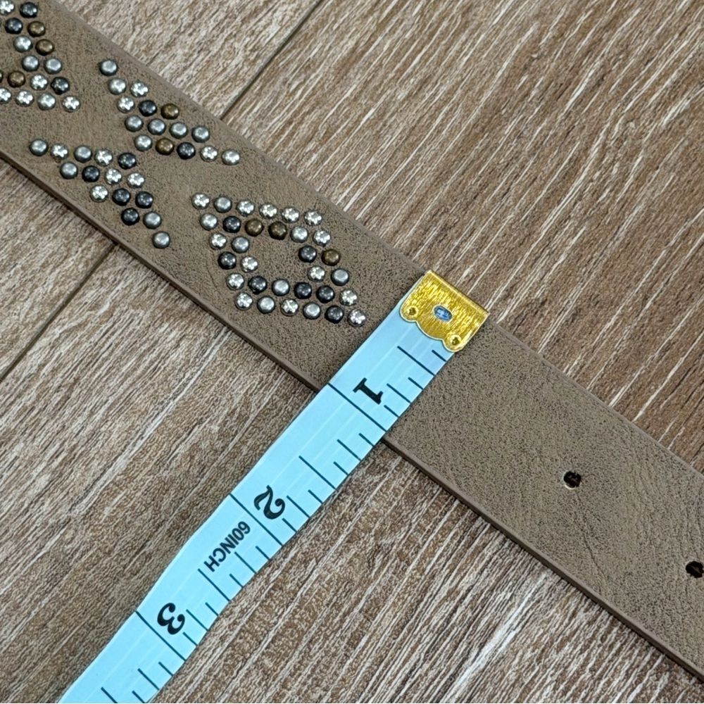 NEW Boho Western Geometric Studded Vegan Leather Belt Khaki - Picture 8 of 8
